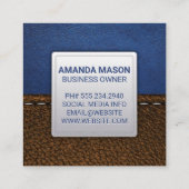 Blauleder | Stitched Brown Leather Quadratische Visitenkarte (Rückseite)