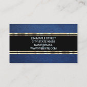 Blauledertextur | Gold Trim Metallic Foil Visitenkarte (Rückseite)
