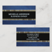 Blauledertextur | Gold Trim Metallic Foil Visitenkarte (Vorne/Hinten)