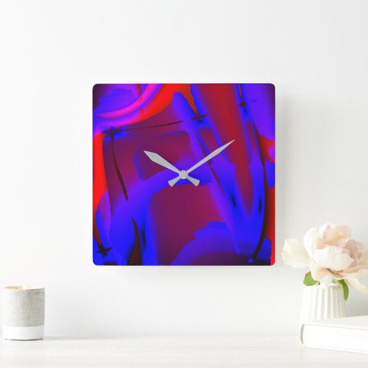Bläulich zugeschnittene digitale Farbvergrößerung Quadratische Wanduhr (Zuhause)