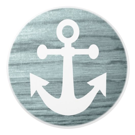 Bläuliche Holztäfelung mit Nautical Anchor drucken Keramikknauf (Vorderseite)