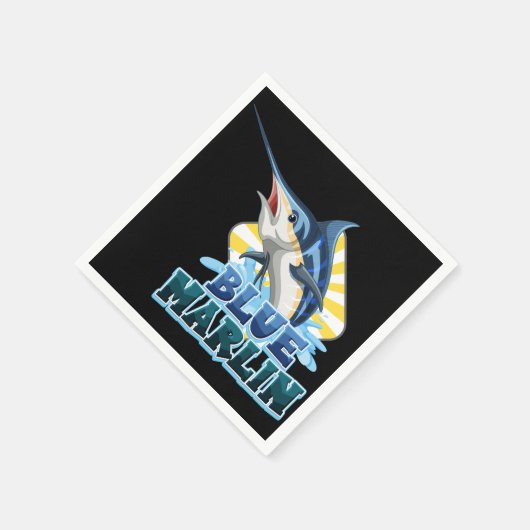 Blaumarlin-Fischhemd mit Kartonzeichen Serviette (Ecke)