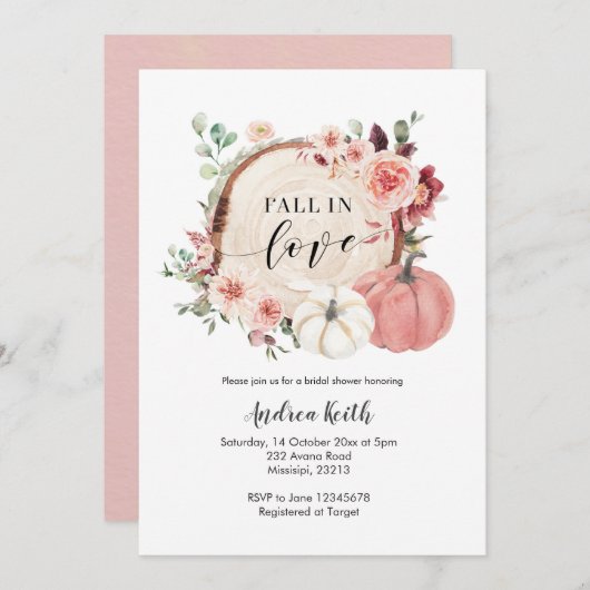 Blaumarsala Fall in Liebe Kürbis Brautparty  Einladung (Vorne/Hinten)