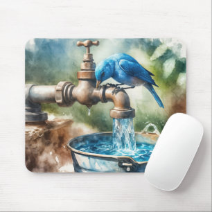 Blaumeise an einem alten Wasserhahn Mousepad
