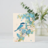 Blaumeise auf blühendem Frühlingszweig Postkarte (Stehend Vorderseite)