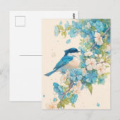 Blaumeise auf blühendem Frühlingszweig Postkarte (Vorne/Hinten)