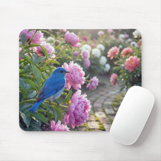 Blaumeise auf einer rosa Pfingstrose Mousepad (Mit Mouse)