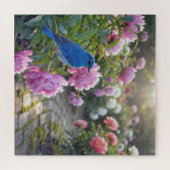 Blaumeise auf einer rosa Pfingstrose Puzzle (Horizontal)