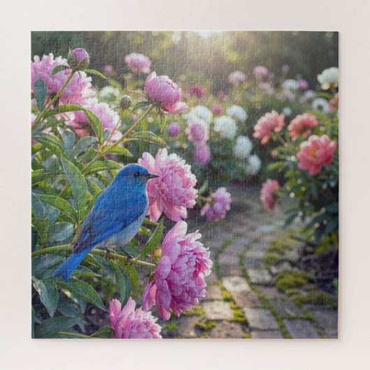 Blaumeise auf einer rosa Pfingstrose Puzzle (Vertikal)