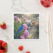 Blaumeise auf einer rosa Pfingstrose Serviette (Beispiel)