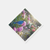 Blaumeise auf einer rosa Pfingstrose Serviette (Ecke)