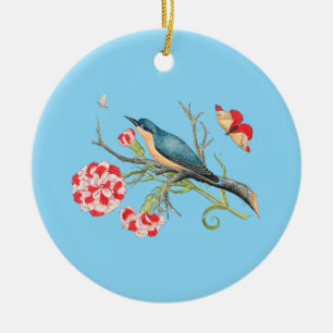 Blaumeise auf Nelken, Vintage-Illustration, Keramik Ornament