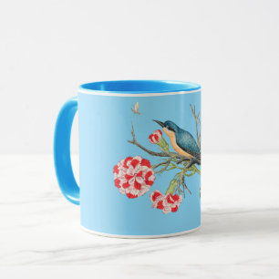 Blaumeise auf Nelken, Vintage-Illustration, Tasse