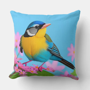 Blaumeise Blumen Zweig Geschenk für Vogel Liebhabe Kissen