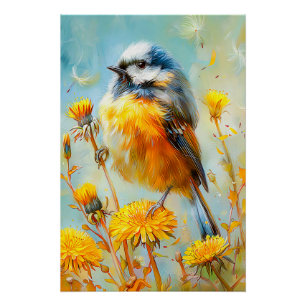 Blaumeise in impressionistischer Landschaft Poster
