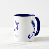 Blaumeise-Monogramm Anfangsbuchstabe A Elegant Per Tasse (VorderseiteRechts)