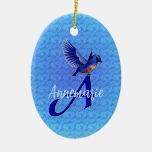 Blaumeise-Monogramm Anfangsbuchstabe A Personalisi Keramik Ornament