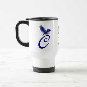 Blaumeise-Monogramm Anfangsbuchstabe C Elegant Per Reisebecher