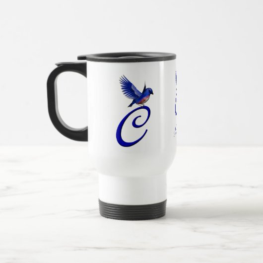 Blaumeise-Monogramm Anfangsbuchstabe C Elegant Per Reisebecher (Links)
