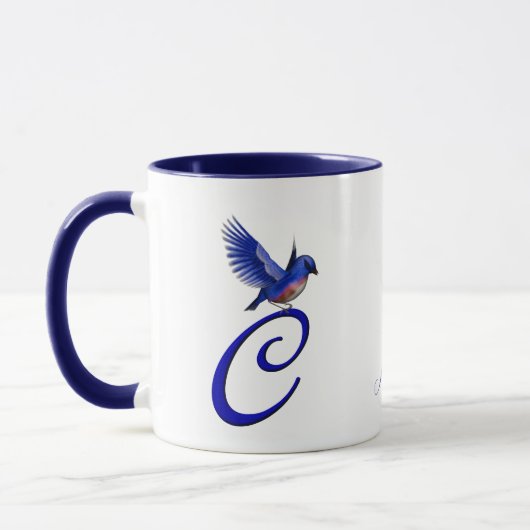 Blaumeise-Monogramm Anfangsbuchstabe C Elegant Per Tasse (Links)