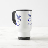 Blaumeise-Monogramm Anfangsbuchstabe E Elegant Per Reisebecher (Vorderseite Links)