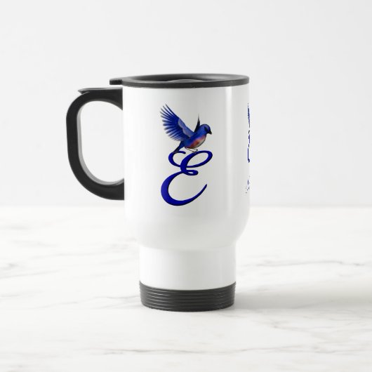 Blaumeise-Monogramm Anfangsbuchstabe E Elegant Per Reisebecher (Links)
