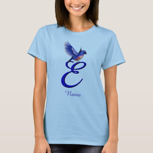 Blaumeise-Monogramm Anfangsbuchstabe E Elegant Per T-Shirt (Vorderseite)