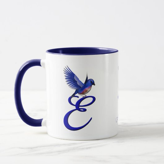 Blaumeise-Monogramm Anfangsbuchstabe E Elegant Per Tasse (Links)
