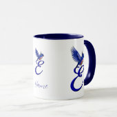 Blaumeise-Monogramm Anfangsbuchstabe E Elegant Per Tasse (VorderseiteRechts)