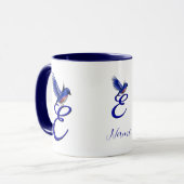 Blaumeise-Monogramm Anfangsbuchstabe E Elegant Per Tasse (Vorderseite Links)