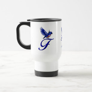 Blaumeise-Monogramm Anfangsbuchstabe F Elegant Per Reisebecher