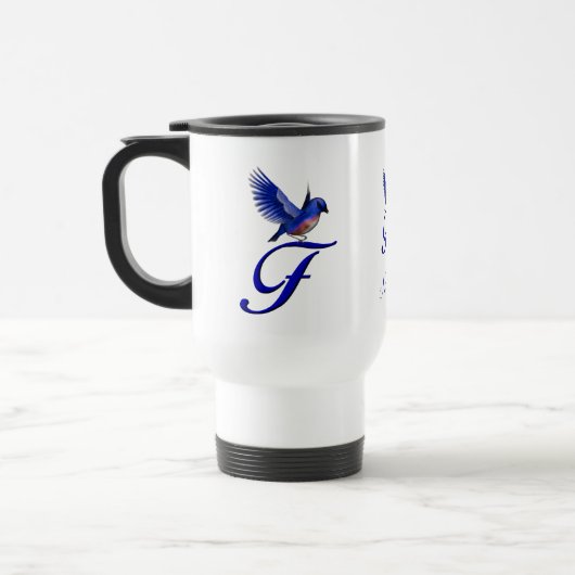 Blaumeise-Monogramm Anfangsbuchstabe F Elegant Per Reisebecher (Links)
