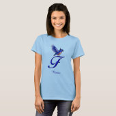 Blaumeise-Monogramm Anfangsbuchstabe F Elegant Per T-Shirt (Vorne ganz)