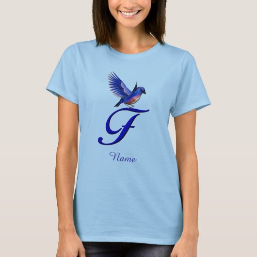 Blaumeise-Monogramm Anfangsbuchstabe F Elegant Per T-Shirt (Vorderseite)