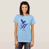 Blaumeise-Monogramm Anfangsbuchstabe H Elegant Per T-Shirt (Vorne ganz)