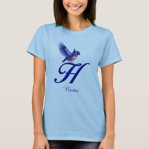 Blaumeise-Monogramm Anfangsbuchstabe H Elegant Per T-Shirt