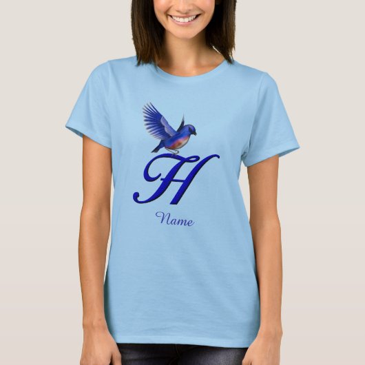 Blaumeise-Monogramm Anfangsbuchstabe H Elegant Per T-Shirt (Vorderseite)