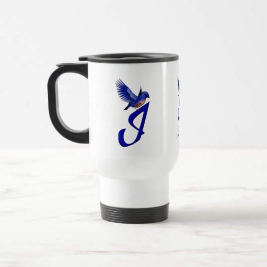 Blaumeise-Monogramm Anfangsbuchstabe I Elegant Per Reisebecher (Links)