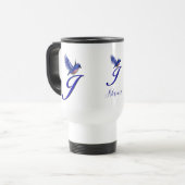 Blaumeise-Monogramm Anfangsbuchstabe J Elegant Per Reisebecher (Vorderseite Links)