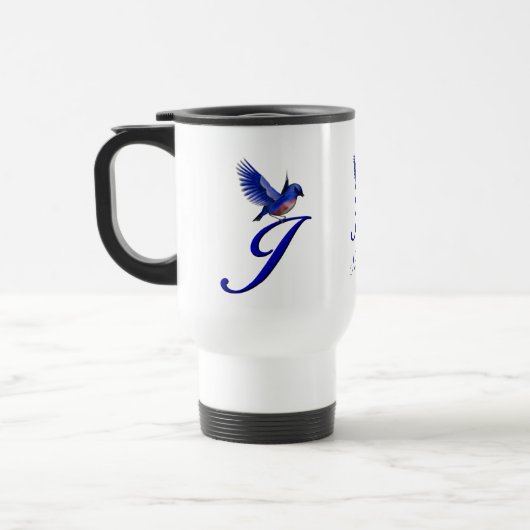 Blaumeise-Monogramm Anfangsbuchstabe J Elegant Per Reisebecher (Links)
