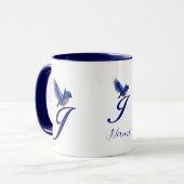 Blaumeise-Monogramm Anfangsbuchstabe J Elegant Per Tasse (Vorderseite Links)