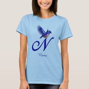 Blaumeise-Monogramm Anfangsbuchstabe N Elegant Per T-Shirt