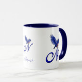Blaumeise-Monogramm Anfangsbuchstabe N Elegant Per Tasse (VorderseiteRechts)