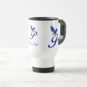Blaumeise-Monogramm Anfangsbuchstabe P Elegantes P Reisebecher (VorderseiteRechts)