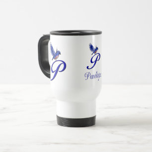 Blaumeise-Monogramm Anfangsbuchstabe P Elegantes P Reisebecher