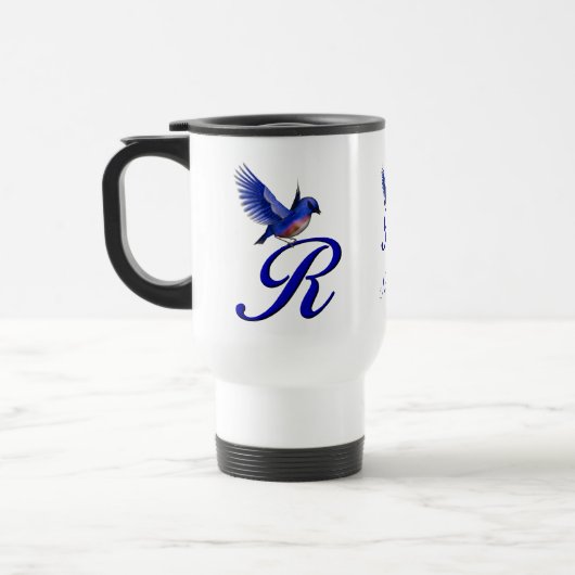 Blaumeise-Monogramm Anfangsbuchstabe R Elegant Per Reisebecher (Links)