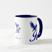 Blaumeise-Monogramm Anfangsbuchstabe R Elegant Per Tasse (VorderseiteRechts)