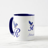 Blaumeise-Monogramm Anfangsbuchstabe R Elegant Per Tasse (Vorderseite Links)