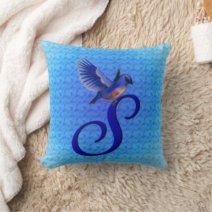 Blaumeise-Monogramm Anfangsbuchstabe S Kissen