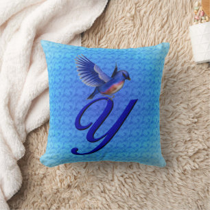 Blaumeise-Monogramm Anfangsbuchstabe Y Kissen